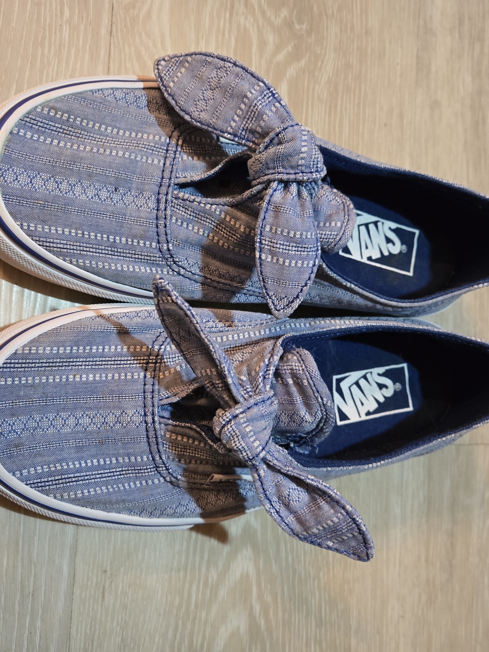 Vans Women’s Blue Patterned Slip-On Sneakers with Bow